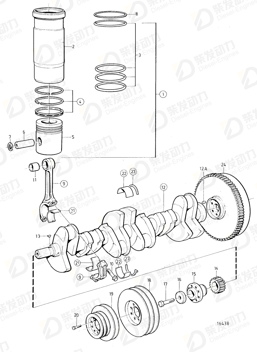 VOLVO Cylinder liner kit 3828238 Drawing